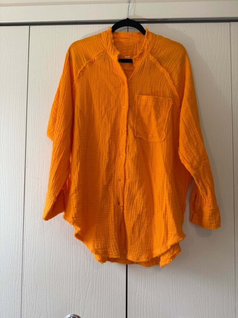 Aerie Gauze Button-Down Shirt – Bright Orange – Size Medium